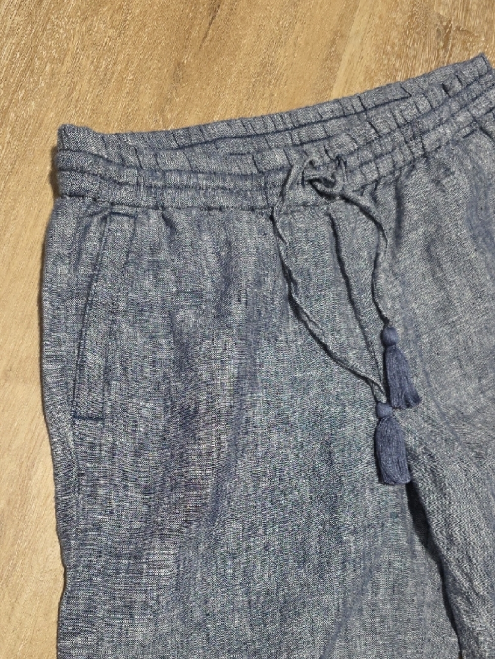 Talbots Linen Relaxed Chambray Wide-Leg Drawstring Pants in Blue - Picture 3 of 5